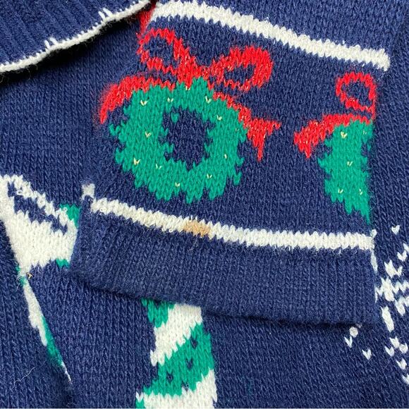 Vintage Grandma Christmas Wreath Sweater Cardigan Nutcracker Large 90's - Picture 6 of 7